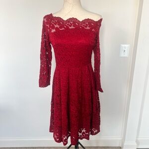 Miusol Red Lace Off-Shoulder Fit & Flare Dress